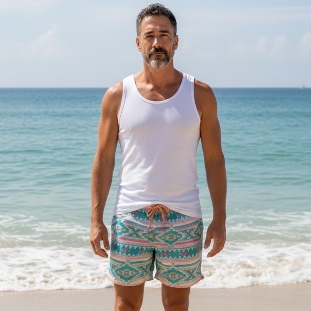 Chubbies Men's Swim Trunks Size Lg‎ Aztec Print Turquoise Pink Yellow Waist band